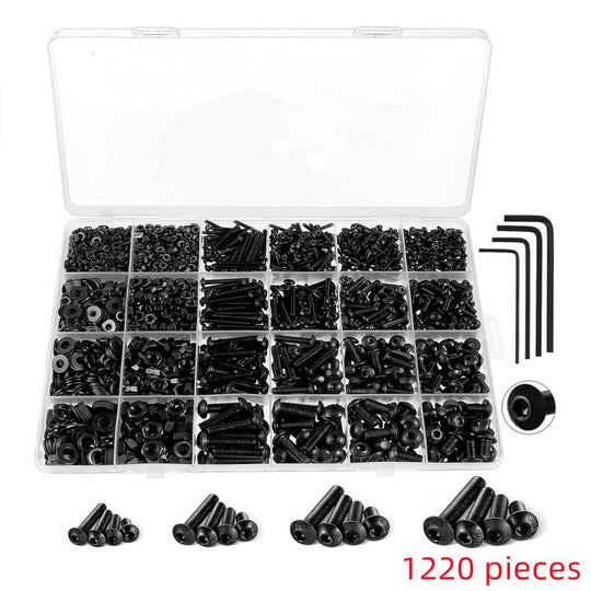 Hexagon Flat Head Bolts Nuts + Washers Alloy Steel Class 10.9, With Hexagon Wrench (M2-M5)