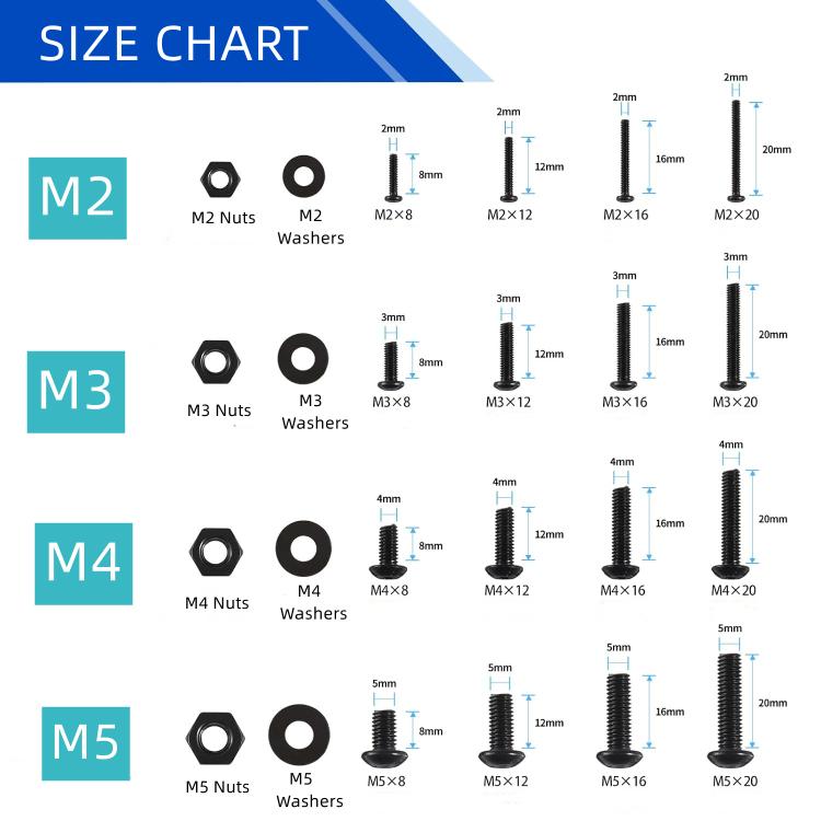 Hexagon Flat Head Bolts Nuts + Washers Alloy Steel Class 10.9, With Hexagon Wrench (M2-M5) - Tool Kits by buy2fix | Online Shopping UK | buy2fix
