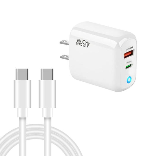 TE-PD45 GaN 45W PD3.0 / Type-C + USB 3.0 Charger with Type-C to Type-C Data Cable, US  Plug(White)