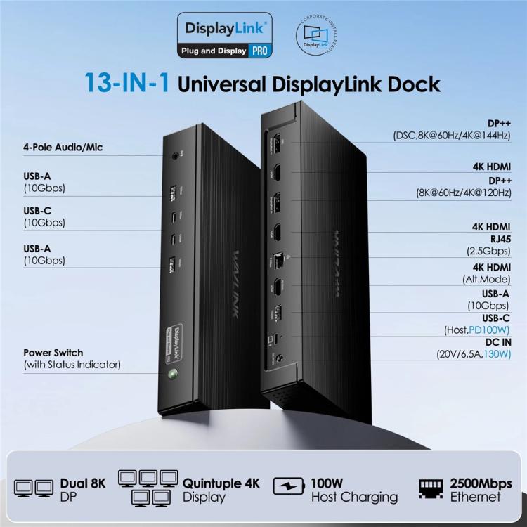 WAVLINK UG75PD5-3H2D2 For Mac M1 / M2 / M3 / M4 / Windows DisplayLink-7400 Docking Station, Plug:EU Plug -  by WAVLINK | Online Shopping UK | buy2fix