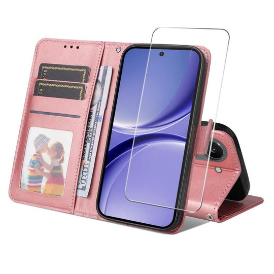 For Xiaomi Poco X8 Pro 5G ENKAY Card Wallet Calf Texture Leather Phone Case with 0.18mm High Aluminum-silicon Glass Film(Pink)