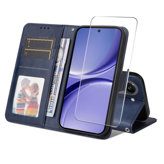For Xiaomi Poco X8 Pro 5G ENKAY Card Wallet Calf Texture Leather Phone Case with 0.18mm High Aluminum-silicon Glass Film(Blue)