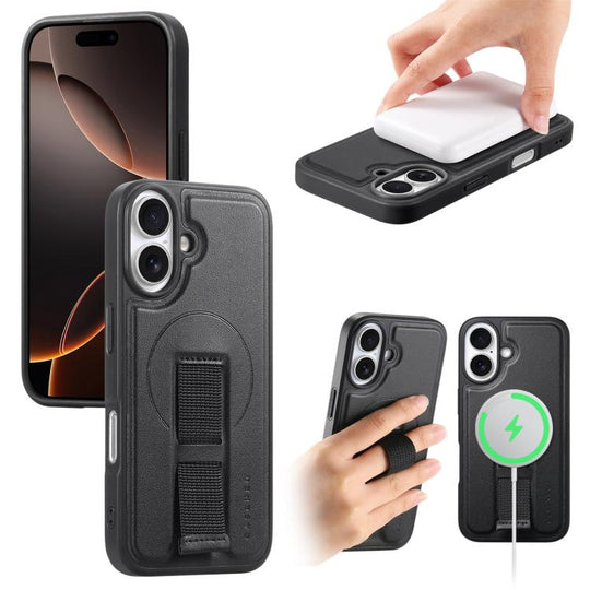 For iPhone 16 CaseNeo Finger Grip Wristband MagSafe Back Phone Case(Black)
