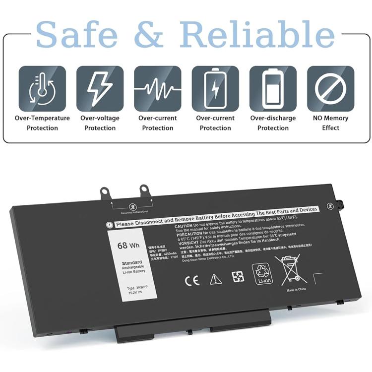 3HWPP 15.2V 68Wh Laptop Battery for Dell Latitude 5401 5410 5411 5501 5510 5511 Precision 3541 3551 - Dell Spare Parts by buy2fix | Online Shopping UK | buy2fix
