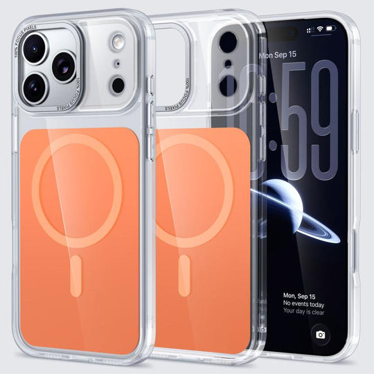 For iPhone 17 Pro Kalebol Transparent Magnetic MagSafe Skin Feel Phone Case(Orange)