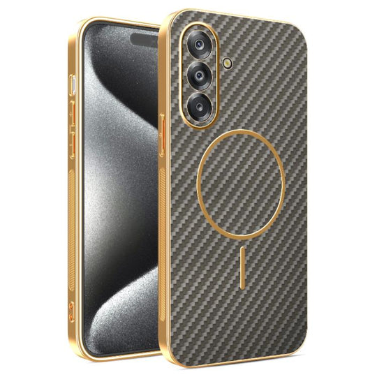 For Samsung Galaxy A17 5G Carbon Fiber Electroplated Thin Ring MagSafe Phone Case(Coffee)