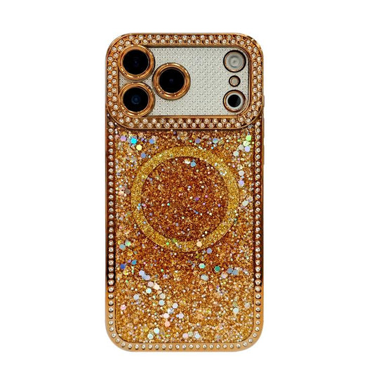 For iPhone 17 Pro Max Diamond Sequins Glitter MagSafe Electroplating Phone Case(Gold)