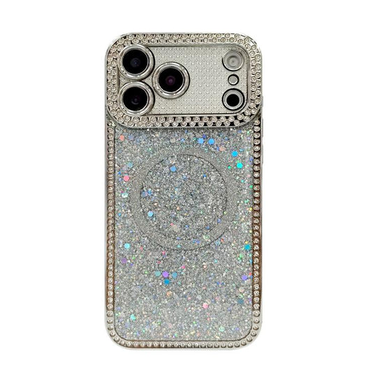 For iPhone 17 Pro Max Diamond Sequins Glitter MagSafe Electroplating Phone Case(Silver)