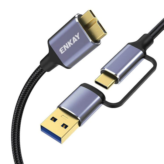 ENKAY 2 in 1 USB 3.0 / Type-C to USB 3.0 Micro-B 5Gbps Data Camera Hard Drive Cable, Length:1.5m