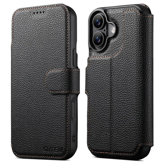 For iPhone 17 Suteni Q05 -in-1 Multi-function MagSafe Wallet Big Litchi Leather Phone Case(Black)