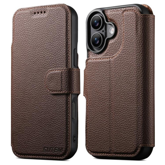 For iPhone 17 Suteni Q05 -in-1 Multi-function MagSafe Wallet Big Litchi Leather Phone Case(Brown)