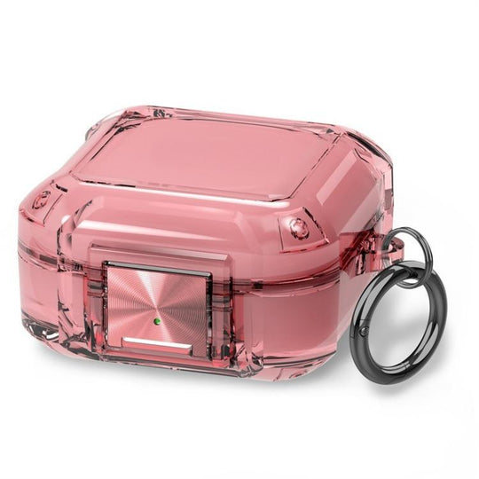 For Galaxy Buds Live / Pro / 2 / 2 Pro / FE Four Corner Air Bag Shockproof Metal Buckle Transparent Earphone Protective Case(Transparent Pink)