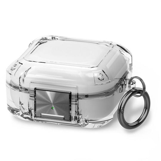For Galaxy Buds Live / Pro / 2 / 2 Pro / FE Four Corner Air Bag Shockproof Metal Buckle Transparent Earphone Protective Case(Transparent + Black)