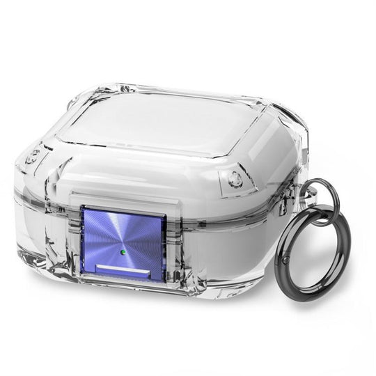 For Galaxy Buds Live / Pro / 2 / 2 Pro / FE Four Corner Air Bag Shockproof Metal Buckle Transparent Earphone Protective Case(Transparent + Blue)
