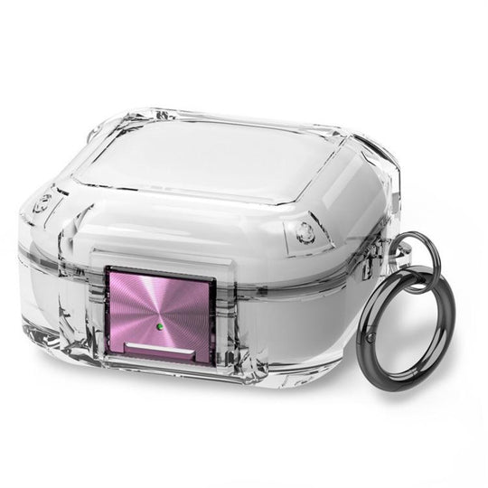 For Galaxy Buds Live / Pro / 2 / 2 Pro / FE Four Corner Air Bag Shockproof Metal Buckle Transparent Earphone Protective Case(Transparent + Purple)