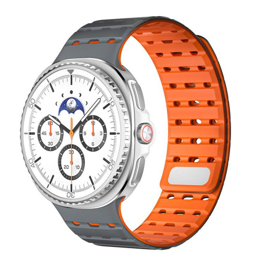 For Galaxy Watch9 / 8 / 8 Classic Breathable Magnetic Silicone Watch Band(Gray Orange)