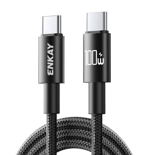 ENKAY PD100W USB-C / Type-C to Type-C Nylon Braided Fast Charging Cable with E-Marker Chip, Length:2m(Black)
