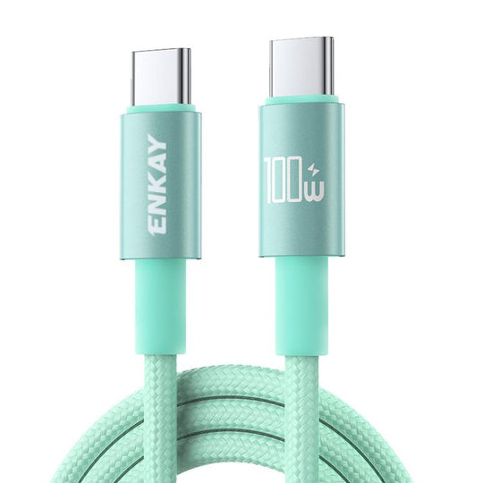 ENKAY PD100W USB-C / Type-C to Type-C Nylon Braided Fast Charging Cable with E-Marker Chip, Length:2m(Green)