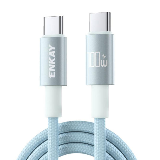 ENKAY PD100W USB-C / Type-C to Type-C Nylon Braided Fast Charging Cable with E-Marker Chip, Length:1m(Light Blue)