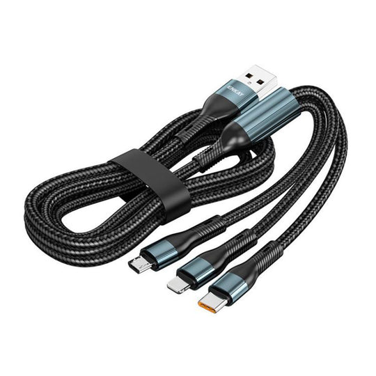 ENKAY 3-in-1 120W USB to 8 Pin / Type-C / Micro USB Nylon Braided Fast Charging Cable, Length: 1.2m