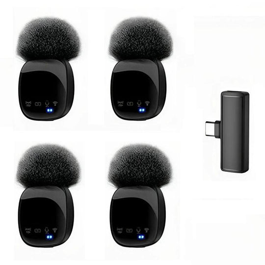4-in-1 Wireless Lavalier Microphone System with Noise Reduction, UHF Transmission for iPhone / Android