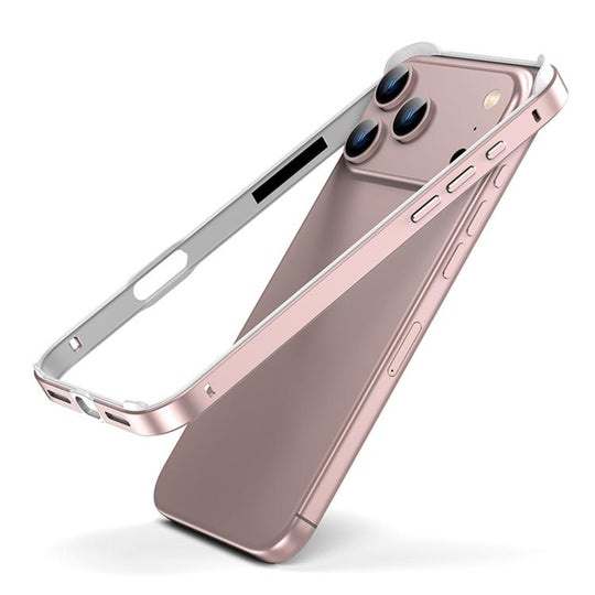 For iPhone 18 Pro Max / 17 Pro Max Metal Hybrid Silicone Four-Corner Shockproof Cooling Phone Frame Case(White vinyl + Rose Pink)