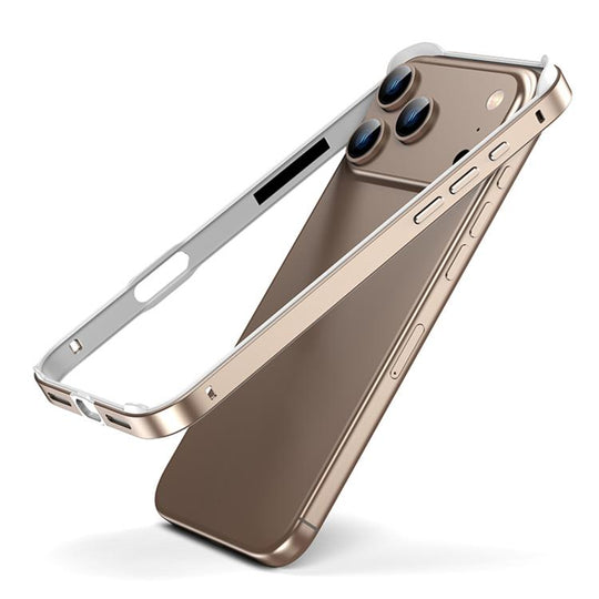 For iPhone 18 Pro Max / 17 Pro Max Metal Hybrid Silicone Four-Corner Shockproof Cooling Phone Frame Case(White vinyl + Desert Gold)