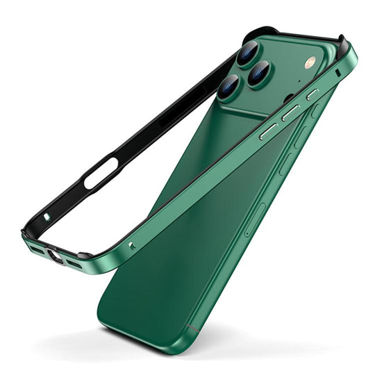 For iPhone 18 Pro Max / 17 Pro Max Metal Hybrid Silicone Four-Corner Shockproof Cooling Phone Frame Case(Black vinyl + Light Grass Green)