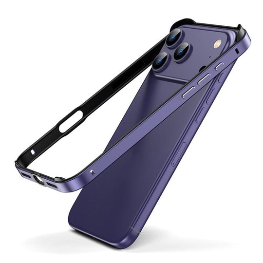 For iPhone 18 Pro Max / 17 Pro Max Metal Hybrid Silicone Four-Corner Shockproof Cooling Phone Frame Case(Black vinyl + Dark Purple)