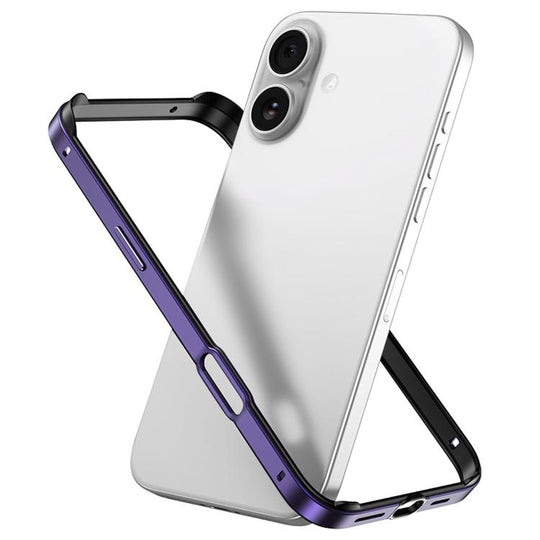 For iPhone 17 Metal Hybrid Silicone Four-Corner Shockproof Cooling Phone Frame Case(Black vinyl + Dark Purple)
