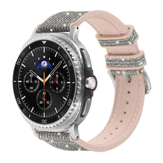 For Galaxy Watch9 / 8 / 8 Classic Glitter Skin Vegan Leather Silicone Watch Band(Starlight Grey)