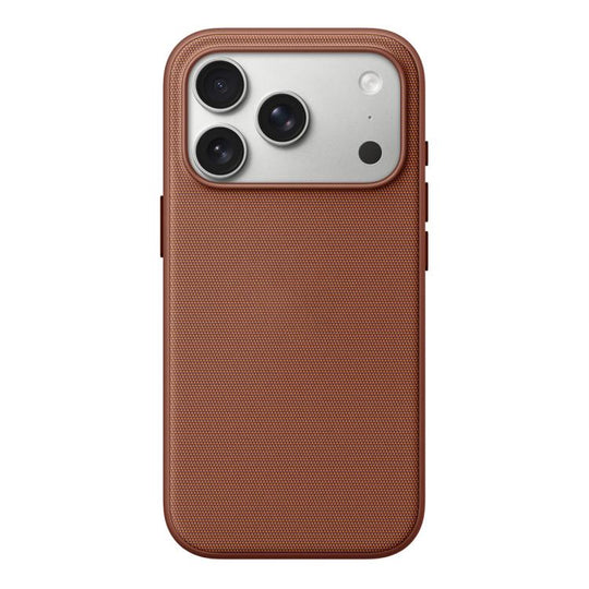 For iPhone 15 Pro Max Official Tech Fabric Texture Side-Adhesive TPU Magnetic Phone Case with Camera Button(Brown)