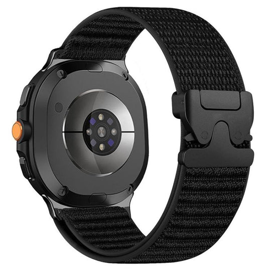 For Galaxy Watch9 / 8 / 8 Classic Parachute Buckle Mountain Pattern Woven Nylon Metal Tip Watch Band(Black)
