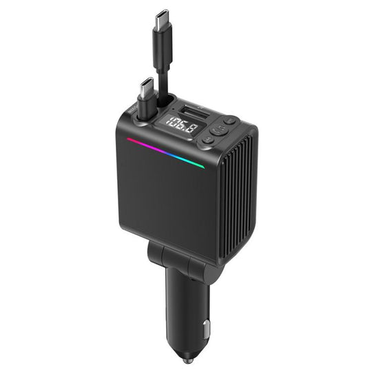 C88 With Dual Retractable Cable Bluetooth 5.3 USB Car Charger Cigarette Lighter Adapter