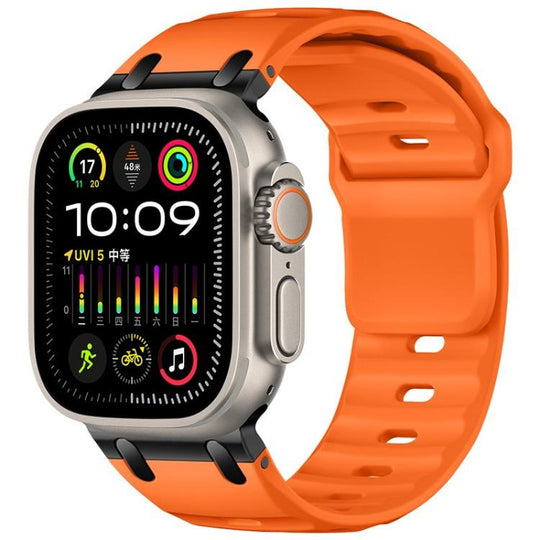 For Apple Watch 49mm / 46mm / 45mm / 44mm Customised Step-Style Solid Colour Silicone Watch Band(Orange)