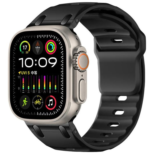 For Apple Watch 49mm / 46mm / 45mm / 44mm Customised Step-Style Solid Colour Silicone Watch Band(Black)