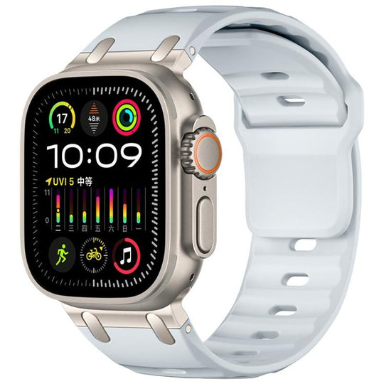 For Apple Watch 49mm / 46mm / 45mm / 44mm Customised Step-Style Solid Colour Silicone Watch Band(Mist Grey)