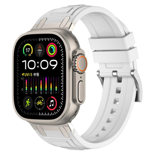 For Apple Watch 49mm / 46mm / 45mm / 44mm Triple-Layer Armour Silicone Watch Band(White)