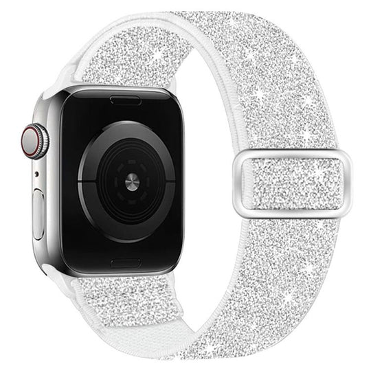 For Apple Watch 49mm / 46mm / 45mm / 44mm Glitter Elastic Nylon Watch Band(Silver)