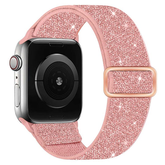 For Apple Watch 49mm / 46mm / 45mm / 44mm Glitter Elastic Nylon Watch Band(Pink)