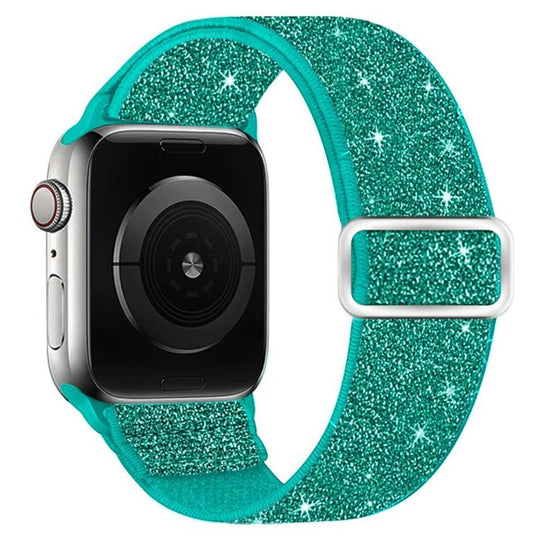 For Apple Watch 49mm / 46mm / 45mm / 44mm Glitter Elastic Nylon Watch Band(Cyan)