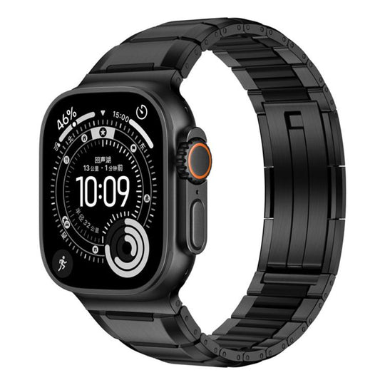 For Apple Watch 46mm / 49mm / 45mm / 44mm Multi-Faceted Rubber Inlaid Stainless Steel Watch Band(Black Black)