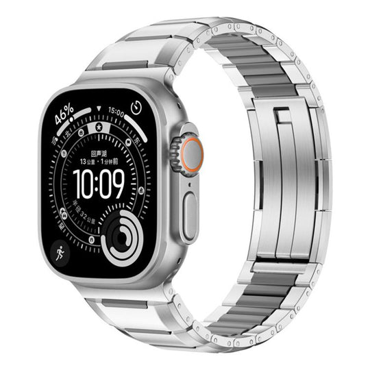 For Apple Watch 46mm / 49mm / 45mm / 44mm Multi-Faceted Rubber Inlaid Stainless Steel Watch Band(Titanium Gray)