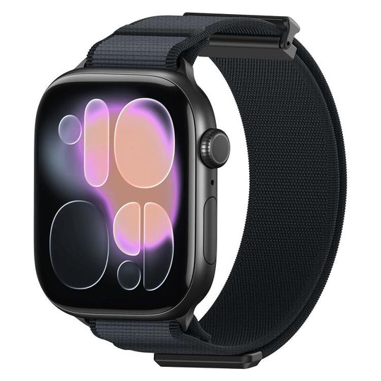 For Apple Watch 49mm / 46mm / 45mm / 44mm Double-Jointed Magnetic Metal-Tip Nylon Watch Band(Black)