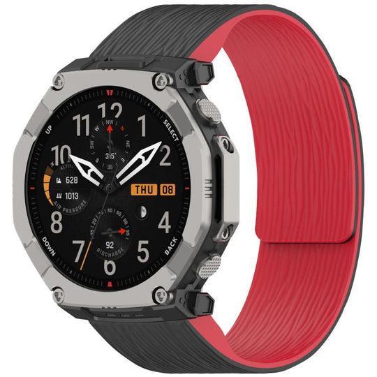 For Amazfit T-Rex Ultra 2 Pleated Texture Magnetic Silicone Watch Band(Black Red)