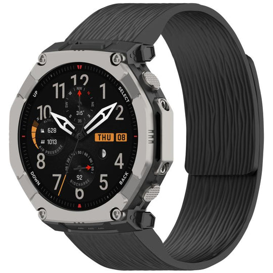 For Amazfit T-Rex Ultra 2 Pleated Texture Magnetic Silicone Watch Band(Black)