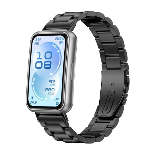 For Huawei Band 11 / Band 11 Pro Three Beads Stainless Steel Metal Watch Band(Black)