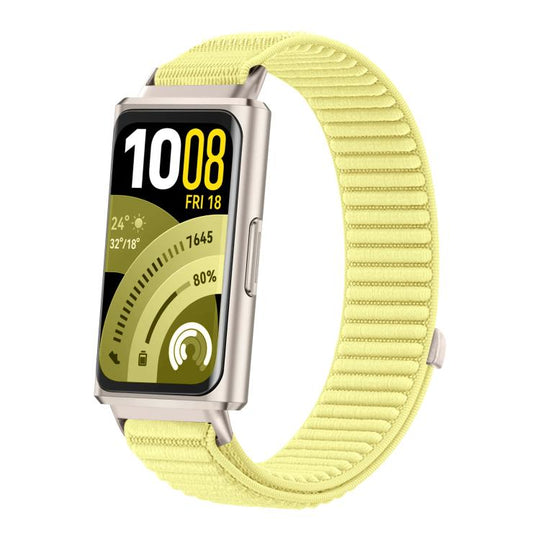 For Huawei Band 11 / Band 11 Pro Woven Nylon Hook And Loop Fastener Metal Interface Watch Band(Neon Yellow)
