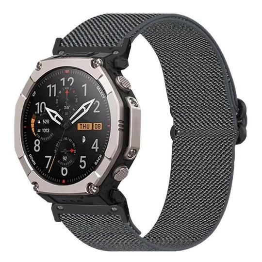 For Amazfit T-Rex Ultra 2 Butterfly Slide Clasp 26mm Elastic Nylon Watch Band(Gray)