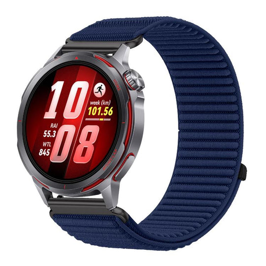 For Huawei Watch GT Runner 2 Woven Nylon Hook And Loop Fastener Metal Interface Watch Band(Azure)